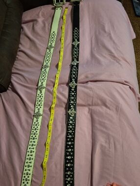 Source Unknown White and Black Embellished Rhinestone Star Belts (Pair)